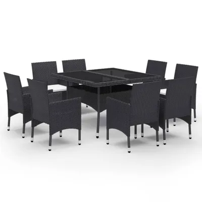 Obrázok produktu pre vidaXL 9-dielny záhradný jedálenský set z polyratanu a skla Black