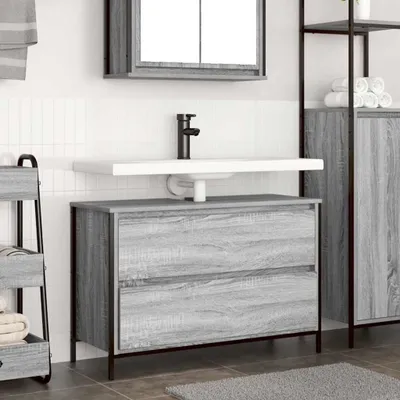 Produktbild von Waschbeckenunterschrank mit Schubladen Grau Sonoma 90x34,5x60cm, Badezimmerschränke DesignMöbel