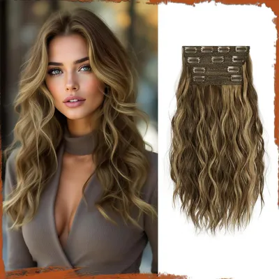 Produktbild von Clip in Haarverlängerung 40 cm lockig synthetisch 4er Set Honigblond Hellbraun