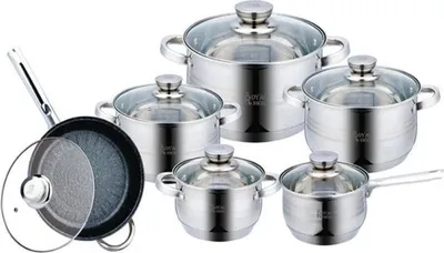 Produktbild von Kochtopfset 12-teilig Edelstahl mit Glasdeckeln Für Induktion Gas & Elektro Royal Swiss
