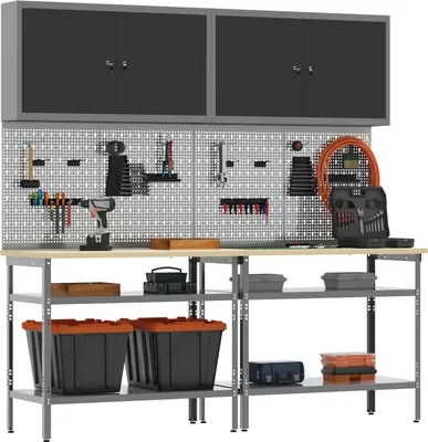 Productafbeelding van vidaXL Werkbank-set, 8 stuks, zwart en grijs, gepoedercoat staal