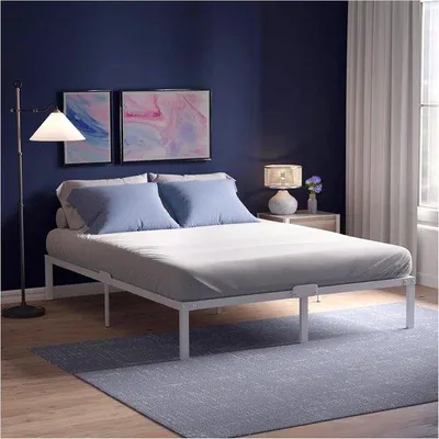 Productafbeelding van Famanu bedframe, 160x200 cm - Wit metalen frame met lattenbodem, stabiel en eenvoudig te monteren