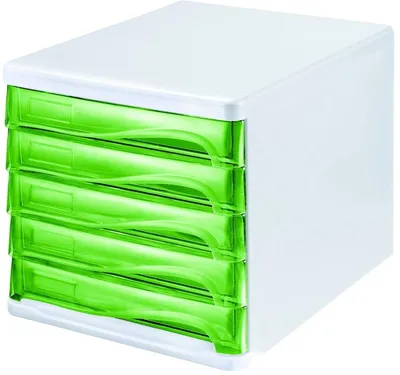Produktbild von Schubladenbox 5 Schübe grün transluzent/lichtgrau Packung mit 4 Stück