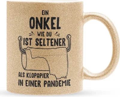 Produktbild von 22Feels Glitzertasse Gold Bester Onkel Geschenk Geburtstag Weihnachten Kaffeetasse Männer Lustig Haferl Vatertag Herrentag Geschenkidee Bürotasse
