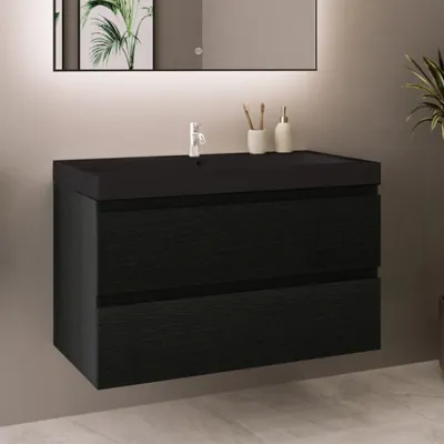 Produktbild von LOMAZOO Badezimmermöbel - Schwarzes Eichenholz - Badmöbel - 80cm