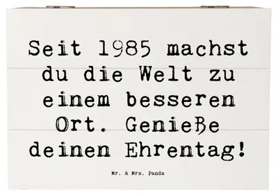 Produktbild von Mr. & Mrs. Panda Box Spruch 1985 Geburtstag 22 x 15 cm - Weiß - Geschenk, Aufbewahrungskiste, Freude und positive Gedanken, Geschenke, zum, Happy Birthday, schmuckbox