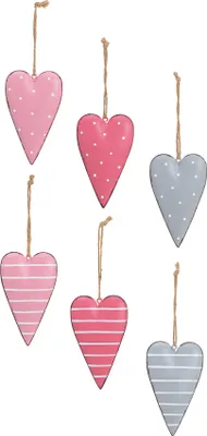 Produktbild von 6er Set Herz Metall H11cm Rosa Grau Deko-Hänger Herzanhänger Deko Geschenk