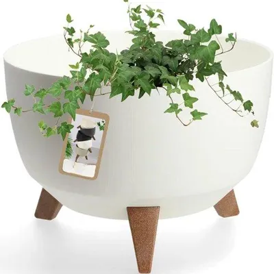 Produktbild von Famanu Kunststoff-Blumentopf mit drei Steckhaltern - runde Blumentopf, Pflanzenschale für Balkon, Wohnzimmer - Durchmesser 33 cm, Weiß