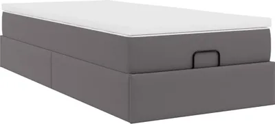 Imagen del producto de Estructura cama otomana colchón cuero sintético gris 90x200 cm