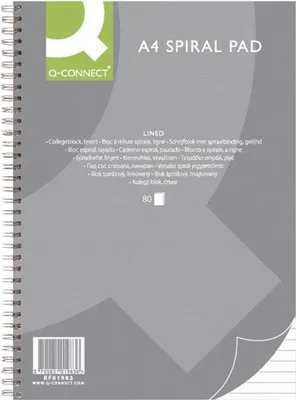 Image de Q-Connect® KF01983 Bloc-notes collège - A4, 80 feuilles, 70 g/qm, ligné