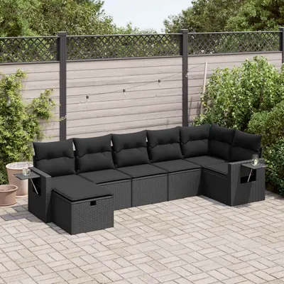 Produktbild von CLORIS 7-tlg. Garten-Sofagarnitur mit Kissen Schwarz Poly Rattan - Sitzgruppe 3325501