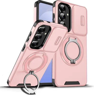 Obrázek produktu pro Dvouvrstvé pouzdro pro Samsung Galaxy S26+, s posuvným krytem fotoaparátu a magnetickým kroužkovým stojánkem Růžový