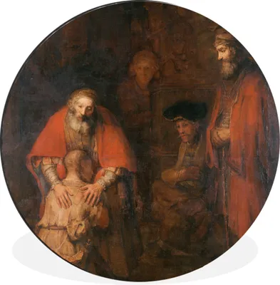 Obrázok produktu pre MuchoWow® Hliníkový stenový kruh - Návrat márnotratného syna - maľba, Rembrandt van Rijn - 60