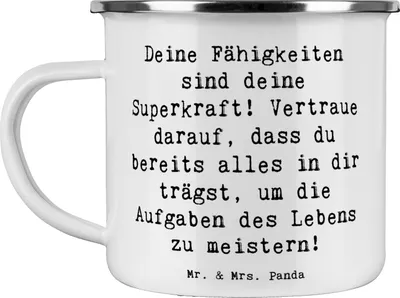 Produktbild von Mr. & Mrs. Panda Teetasse Spruch Vertrauen in Fähigkeiten - Weiß - Geschenk, Herausforderungen meistern, Selbstvertrauen, Kaffeepott, Pott, Vertrauem, Trost, stärken