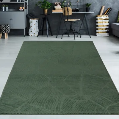 Immagine prodotto di Bellissimo tappeto morbido con motivo a foglie in verde - Dimensioni: 120 x 160 cm