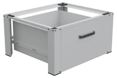 Produktbild von HAGO24 Waschmaschinenuntergestell 63x54x31,5cm Weiß Stahl Podest Schublade Ablagefläche Rückenschonend Rutschfest Gummifüße 150kg Traglast