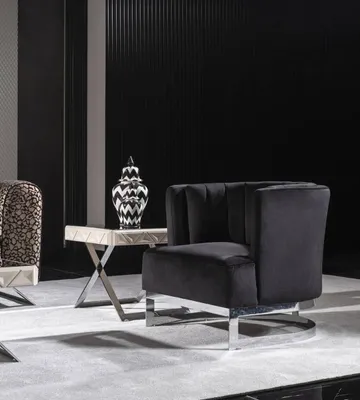 Produktbild von Moderner schwarzer Holz-Textil Sessel mit Metallrahmen