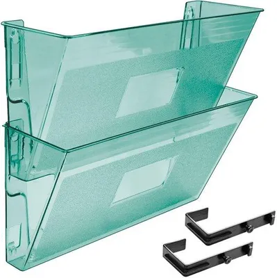 Immagine prodotto di Uniqoos® - Organizer da parete, con 2 scomparti per documenti A4 e riviste, trasparente-verde, in plastica, completo di supporti, viti e tasselli