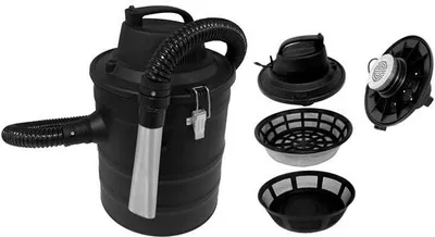 A black ash vacuum cleaner with several accessories displayed separately.