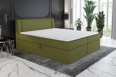 Produktbild von Boxspringbett ALI 200 x 200 mit 2 Bettkästen, Bonell-Matratze und Topper. Farbe: Grün