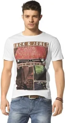 Produktbild von JACK & JONES Herren T-Shirt * mit Frontprint in weiß * Größe XXL * Slim-fit NEU