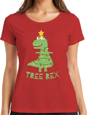 Produktbild von Tree Rex Weihnachtsbaum T-Rex - Weihnachten Weihnachtsgeschenk Christmas Damen T-Shirt, Rot, L