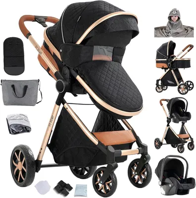 Produktbild von 3-in-1 Kinderwagen – Reisebett-System – Sichere Fortbewegung – Umkehrbare Sichtrichtung – 82 x 61 x 105 cm – Schwarz