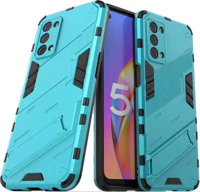 Produktbild von Armor Hülle für Oppo A54 5G/A74 5G/A93 5G/OnePlus Nord N200, Hybrid PC TPU Bumper Stoßfestes Schutzhülle mit Standfunktion Blau