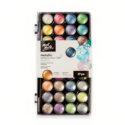 Produktbild von Mont Marte Wasserfarben METALLIC, Nr.0086, 36 Stück + Pinsel