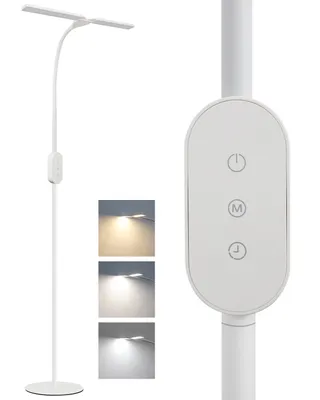 A white LED floor lamp with a dual-head design and a touch-sensitive control panel.