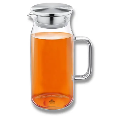 Image de Cruche Wilmax 1 000 ml en verre thermo avec couvercle en acier inoxydable, transparente WL-888209/A