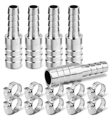 Productafbeelding van Slangconnector, roestvrij staal, 25 mm naar 16 mm, met slangklemmen, geschikt voor water en brandstof