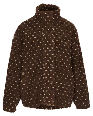 Produktbild von Damen Jacke braun Größe M mit Herzmuster, regulärer Passform, Stehkragen und Reißverschluss