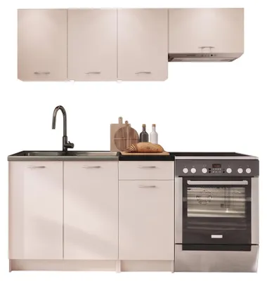 Produktbild von MIRJAN24 Küche Mela 180, Küchenzeile, 5 Schrank-Module frei kombinierbar, Küche-Set (Cashmere / Cashmere + Schwarz, mit LED Beleuchtung)