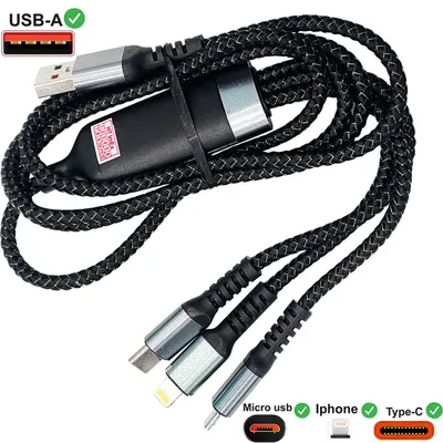 Produktbild von 100W Ladekabel 3 IN 1 USB Micro USB Typ-C iphone micro USB Schnelllade 1,2m