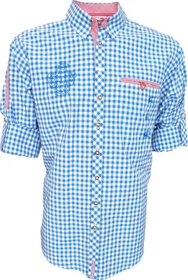 Produktbild von German Wear, Trachtenhemd für Lederhosen mit Stickerei mittelblau, Größe:S