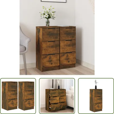 Produktbild von The Living Store Sideboards 2 Stk. Räuchereiche 30x30x70 cm Holzwerkstoff
