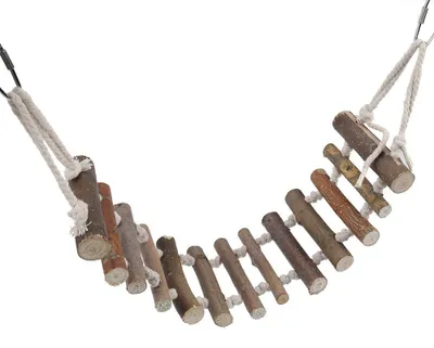 Image de Échelle pour perroquets - En bois - Avec balançoire et perchoir suspendu - Jouet à mâcher