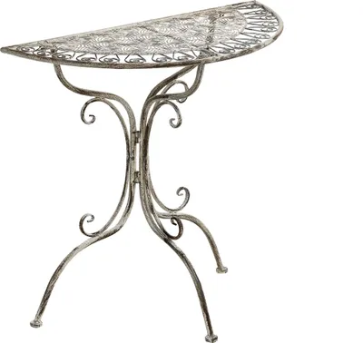 Produktbild von BELIANI Balkontisch Grau Eisen 80x36 cm Halbrund Antik-Optik Französisch Romantisch für 2 Personen Garten Outdoor Terrasse Ausstattung Möbel