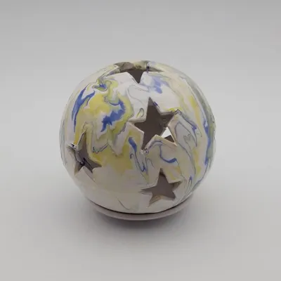 Image de Photophore boule Marbré bleu, jaune et blanc - Petit Modèle