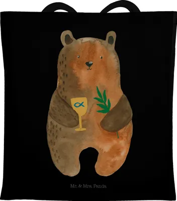Produktbild von Mr. & Mrs. Panda Jutetasche Bär Konfirmation - Schwarz - Geschenk, Stoffbeutel, Gottesdienst, totebag, Einkaufstasche, Teddy, Kirche, Evangelisch, Laptoptasche, Tasche