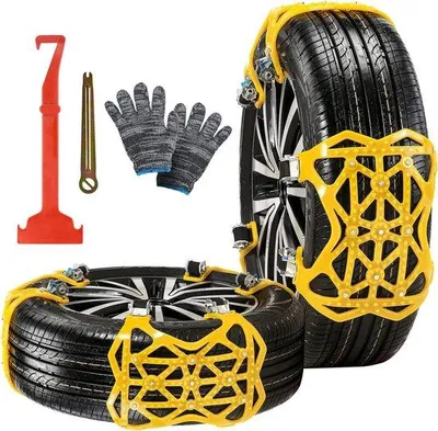 Immagine prodotto di Catene da neve, 7 pezzi, antiscivolo, regolabili, con spatola in plastica e guanti, per auto, camion, SUV, veicoli invernali, sicurezza, ganci da ghiaccio, arrampicata, larghezza 165-265 mm