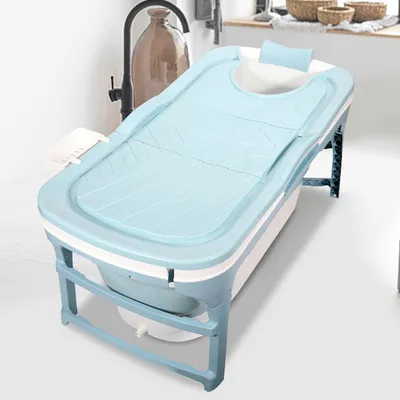 Immagine prodotto di Vaschetta da bagno pieghevole Eikuavons, dimensioni 118x60x50 cm, colore blu, realizzata in plastica PP e TPE, con coperchio, salvaspazio, adatta per adulti