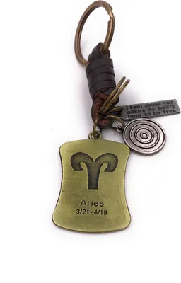 Produktbild von Onwomania Schlüsselanhänger Sternzeichen Tierkreiszeichen Widder bronze Leder Anhänger Keychain