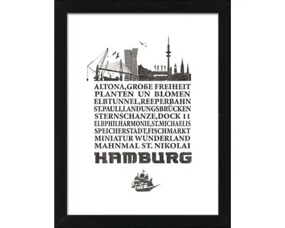 Produktbild von Gerahmtes Bild Hamburg Wahrzeichen I 33x43 cm
