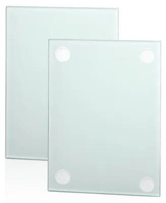 Image de Plateau à découper en verre 2 pièces, 28 x 20 cm, lavable au lave-vaisselle, plateaux à découper en verre pour la cuisine avec pieds en silicone, sûrs et hygiéniques