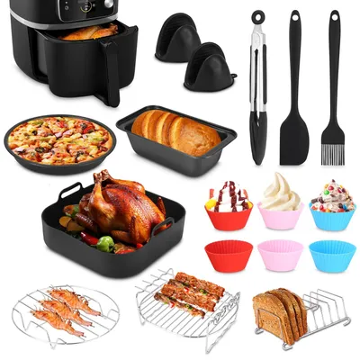 Produktbild von Ninja Heißluftfritteusen-Zubehörset, 17-teilig, passend für Philips Airfryer XL 6,2 l und XXL 7,2 l, COSORI 5,5 l, Cecotec 5,5 l und 6 l, Ninja 5,2 l