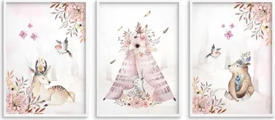 Produktbild von Kinderposter Weißer Rahmen Bilder für ein Mädchenzimmer an der Wand