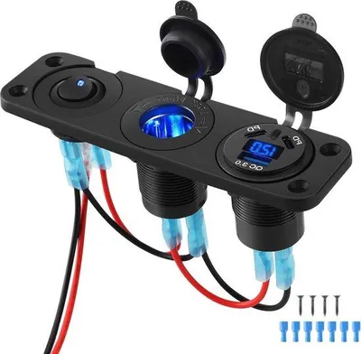 Immagine prodotto di Stazione di ricarica USB per auto da 12 V e 24 V con QC 3.0 e PD, 18 W e 45 W, voltmetro a LED, stazione di ricarica per barche da 12 V e 24 V