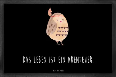 Produktbild von Mr. & Mrs. Panda Schmutzmatte Eule Federschmuck 40 x 60 cm - Schwarz - Geschenk, Abenteuer, fußmatte, Fußabtreter, Eingangsmatte, Bodenvorleger, Dekoration, Entspannt